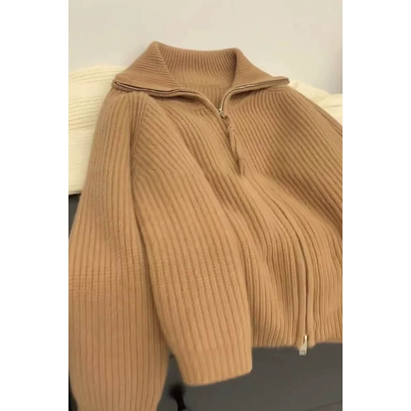 Кардиган Camel с молнией, свитер, куртка, корейский стиль