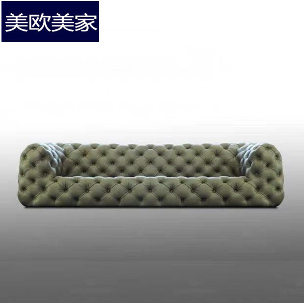 European style full buckle leather sofa American clothing store villa living room bean green leather art high-end creative sofa chair