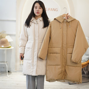 Winter waist slimming thick mid-length hooded down jacket basic simple casual all-match coat
