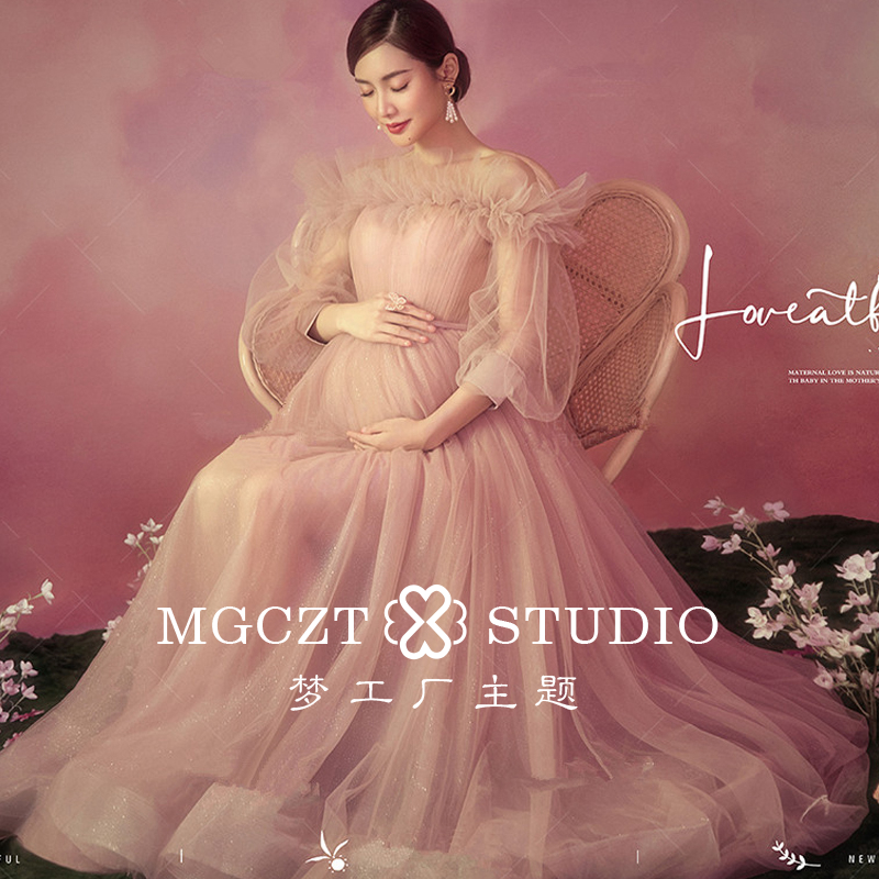 Photo gallery Photographic parent-child wedding dress pink photo writing True Van Pregnant Woman Retro Sweet Art Themed Gown Writing