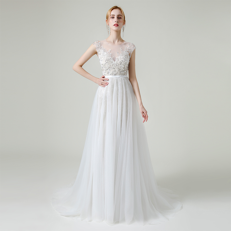 缔梵纳 Lace genuine nail sequins, fresh wedding dress, with short sleeve, lace dress
