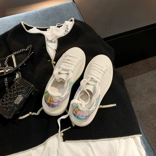 Кроссовки на платформе, белая обувь, из натуральной кожи