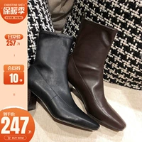 [Sheii su Yinyin] обновление ~ Корейские маленькие квадратные деревянные деревянные зерно густые эластичные ботинки женские носки ботинки тонкие ботинки