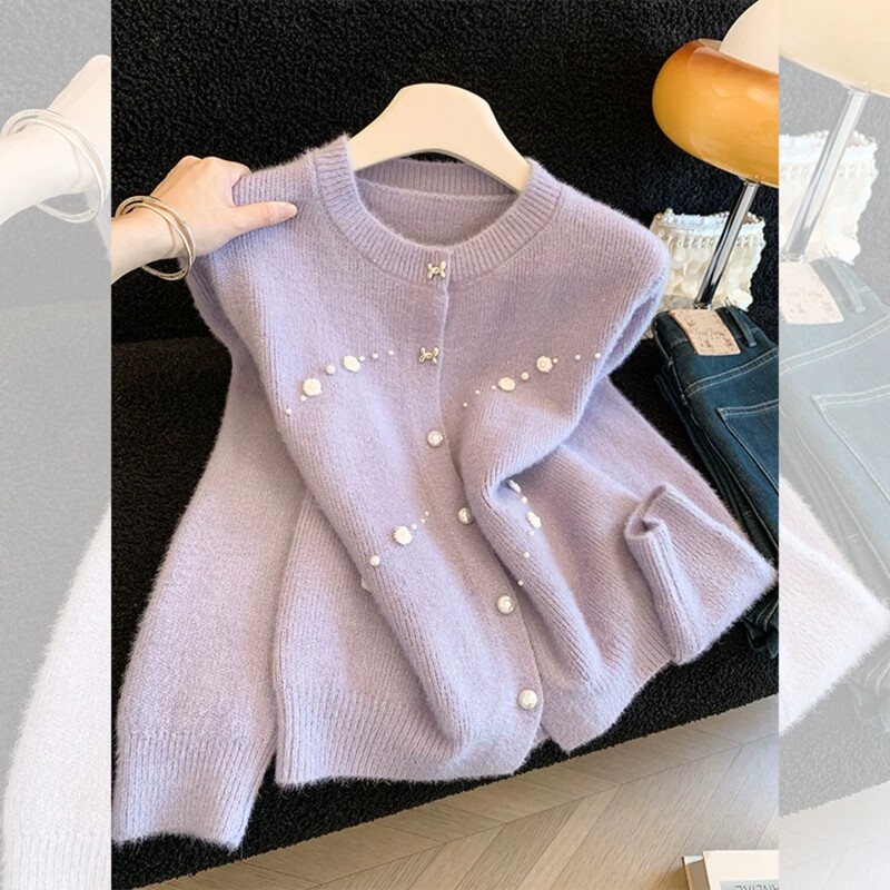 Chanel-Style Heavy Beaded Cardigan Sweater for Women, New Autumn and Winter Model, High-End, Elegant, Gentle, Soft Knit Top Chanel-Style Heavy Beaded Cardigan Sweater for Women, New Autumn and Winter Model, High-End, Elegant, Gentle, Soft Knit Top