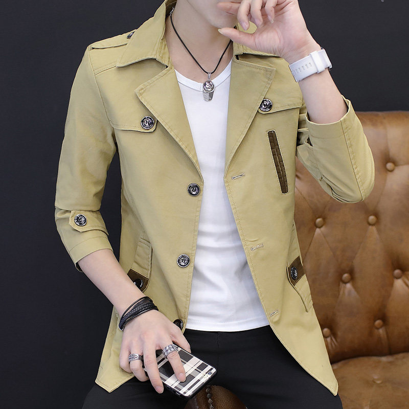 European Station Men's Wind Coat Jacket Autumn Winter New Casual West Suit Korean Version of the long section Conspiculy Slim Fit Jacket-Taobao