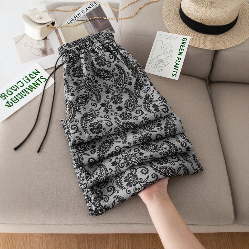 Ice Silk Straight-Leg Pants for Women, Summer Thin Floral Pants, Plus Size New Paisley Print Wide-Leg Pants, Slim Straight-Leg Beach Pants