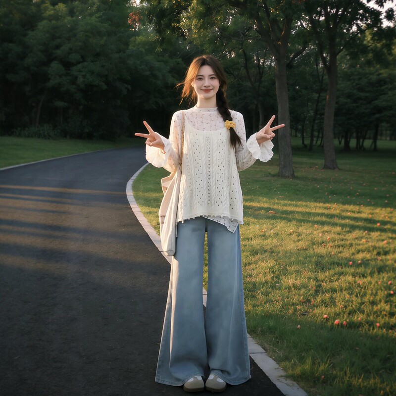Early Spring, Very Stylish Korean-Style Outfit, a Complete Set of White Floral Top with Hollow-Out Blouse Suit for Women, 2026 New Style