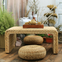 Tatami tea table combined rattan small creative floating window table tea room net red tea table terrace table grass weaving window table