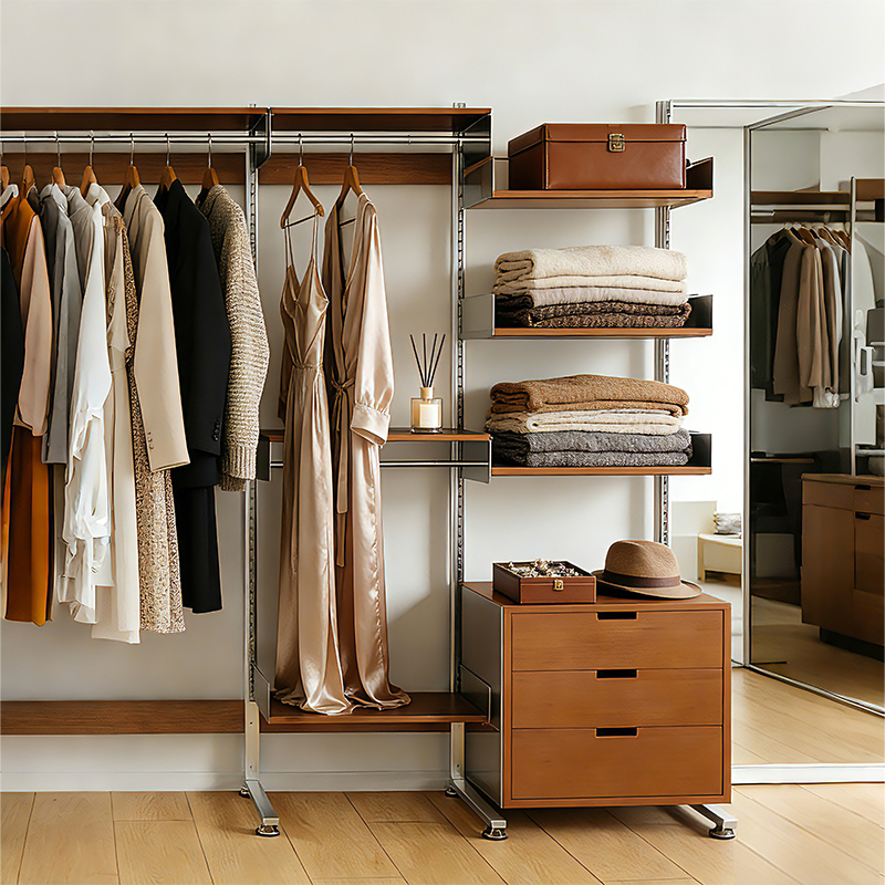 Used Wall-Mounted Shelves, Floor-Standing Coat Rack, Simple Bedroom Clothes Rack, Open Storage Combination Wardrobe