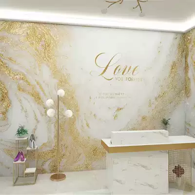 北欧轻奢简约艺术金箔大理石墙纸奶茶店美容院服装店创意定制壁纸