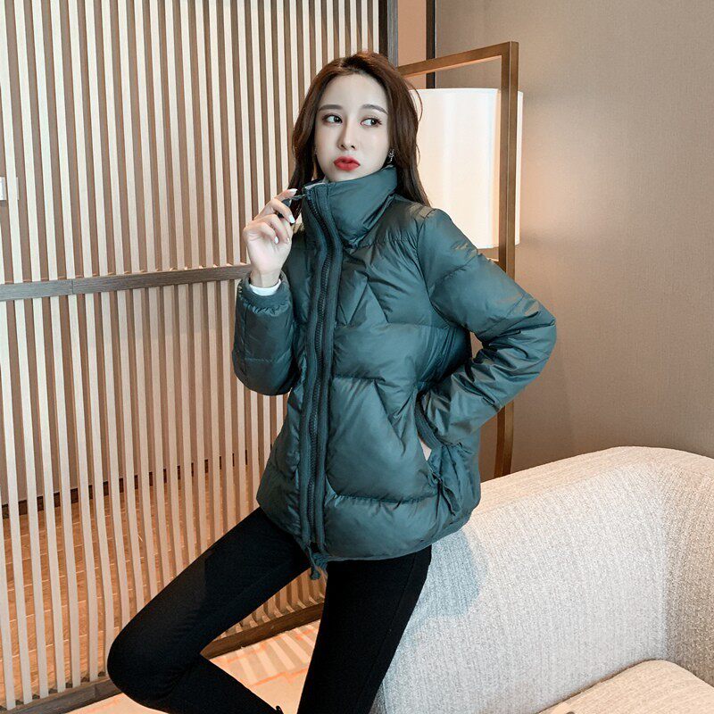 Lightweight down jacket women's winter 2022 new Korean version loose warm small rhombus short white duck down jacket