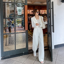 Broadlegged Pants Suit Woman Spring Dress 2022 New Fashion Professional Temperament Goddess Van White Small Suit Two Sets