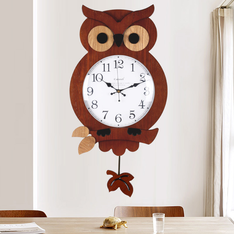 Creative Fashion Children's House Cartoon Living-room Hanging Clock Modern Minima Silent Hanging Watch Clock Owl Quartz Clock Watch