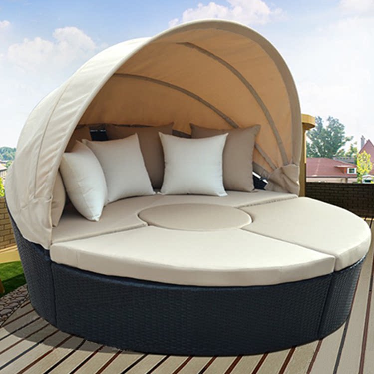 Outdoor bed Villa resort leisure rattan bed Balcony courtyard awning sofa Outdoor round bed