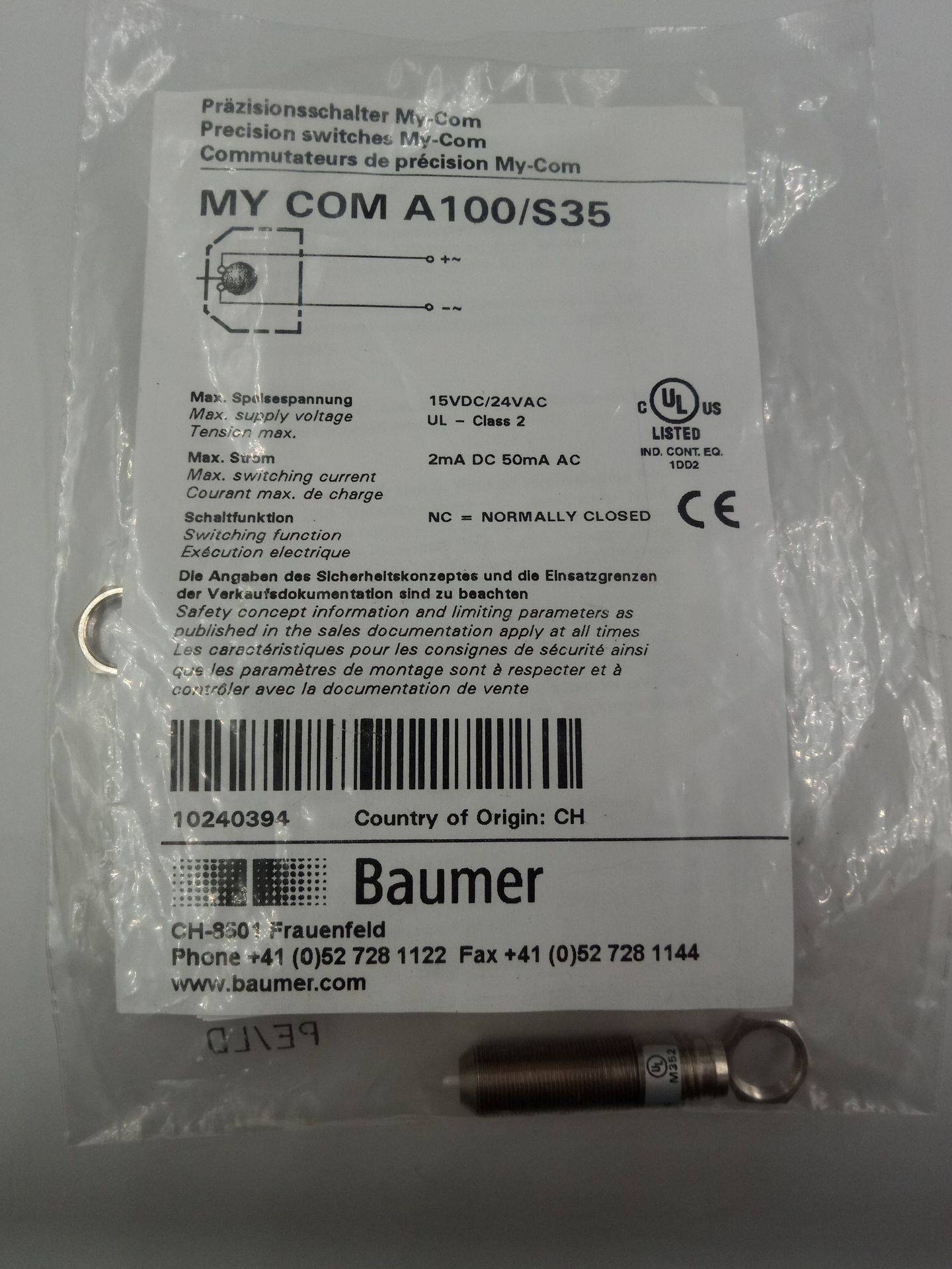 可】 瑞士BAUMER 堡盟MY-COM A100/S35 (NC) 机械式开关议价-Taobao