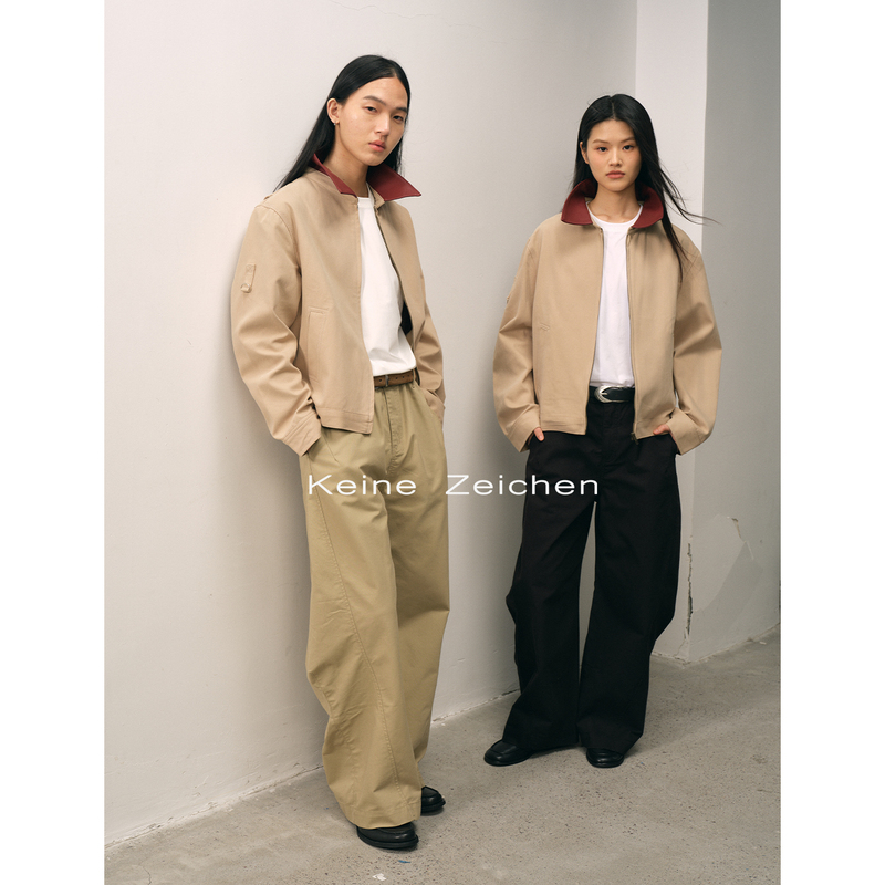 No Logo / Vintage Color-Blocked Brushed Lapel Leather Collar Plaid Lining Barnyard Short Jacket