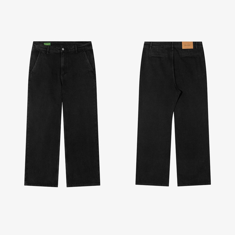 No Logo / Finch Jeans * Black Washed Suit-Style Jeans, Minimalist Loose Straight-Leg Row Style