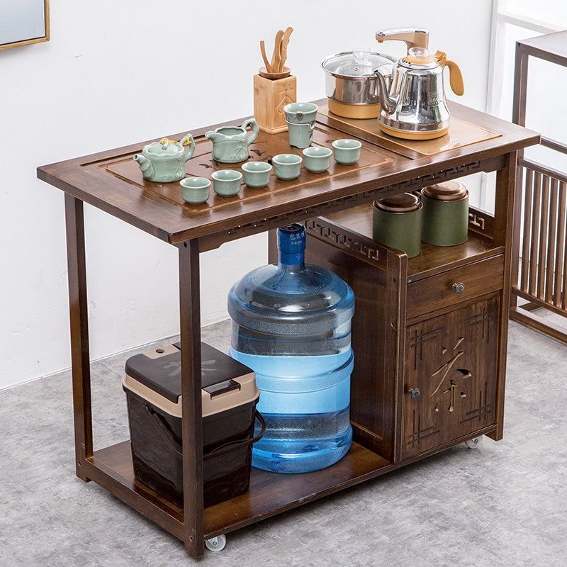 Mobile tea table home small coffee table tea table solid wood balcony tea car tea set set set integrated tea cabinet