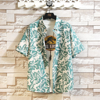 Trendy Printed Floral Shirt for Men, Japanese Style, Loose Design, Short-Sleeved, Korean Style, Casual Ice Silk Shirt, Trendy Jacket