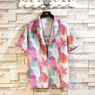 Floral Shirt for Men, Short-Sleeved, Summer Ice Silk, Hong Kong Style, Japanese Style, Cool and Handsome, Loose Fit, Large Size, Hawaiian Beach Shirt, Trendy