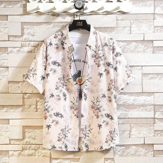Japanese floral shirt men's short-sleeved trendy Hong Kong style loose and versatile half-sleeved shirt summer thin casual top for couples
