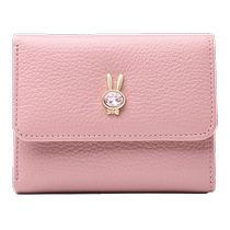 Kangaroo wallet womens short 2024 new first-layer cowhide womens hand-held fashionable three-fold hand-grabbed coin purse card holder