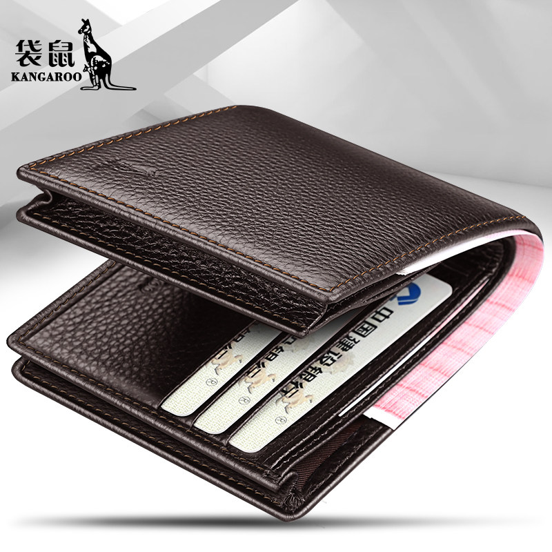 Kangaroo Wallet Men's Leather thickened short head leather clip 2022 large capacity youth folding wallet