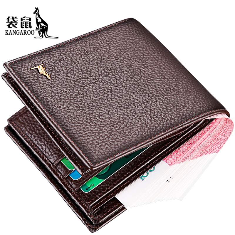袋鼠钱包男士真皮加厚短款 头层牛皮钱夹商务横款青年皮夹正品潮