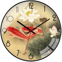 Clocks, Wall Clocks, Living Room, Simple and Modern, Home Use, New Chinese Style, Lotus and Carp, New Model Clock, Wall Hanging, Quartz Clock