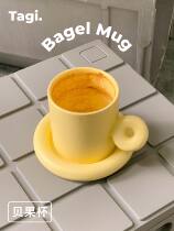 Tagi Bagel 3-color rotating handle design frosted mug saucer combination set