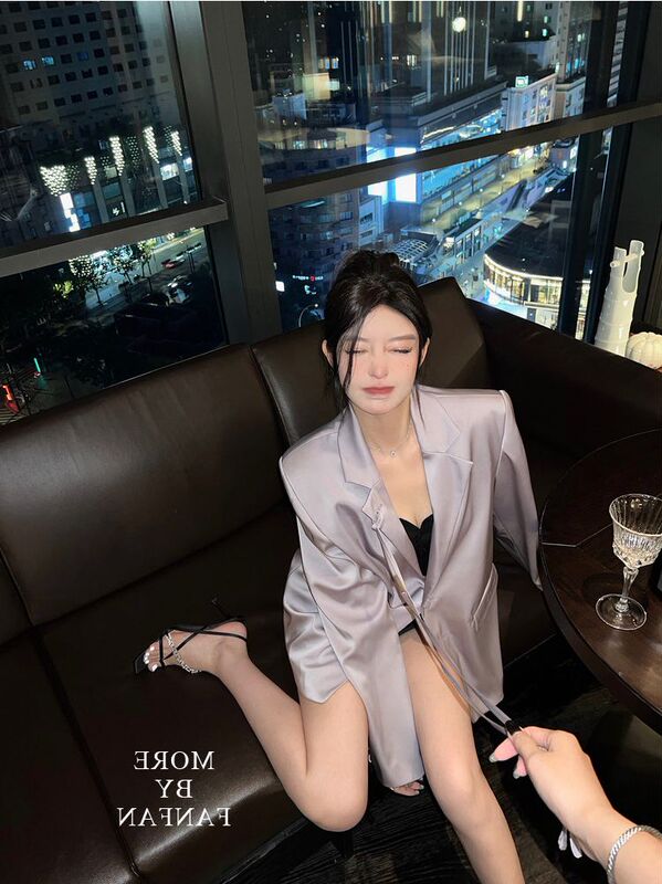Good Morning, Fanfan, Silky Satin Blazer for Women, Summer Thin Style, High-End Long Loose Cool Style Suit Jacket