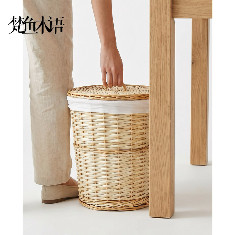 Fanyu's New Rattan Woven Household Trash Can for Bedroom, Living Room, Office, Large Capacity Wastebasket, Simple and Creative with Lid Fanyu's New Rattan Woven Household Trash Can for Bedroom, Living Room, Office, Large Capacity Wastebasket, Simple and Creative with Lid