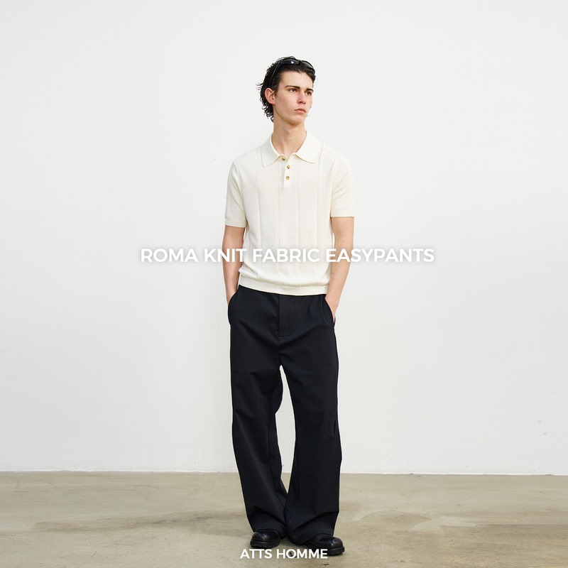 Atts'Magic Pants' Custom-Woven High-Twist High-Density Narrow-Width Ultra-Light Knit Airy Deconstructed Tailored Trousers Balloon Pants