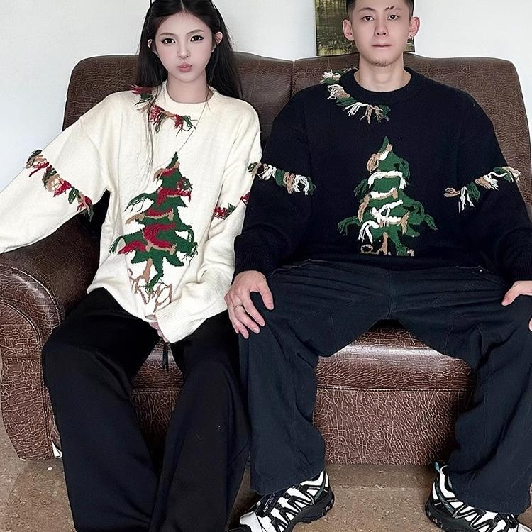 Atmospheric Tassel New Year Christmas Tree Sweater for Men and Women, New Autumn and Winter Style, Lazy Style, Personalized and Versatile Couple's Knitwear