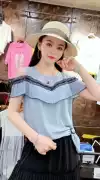 Đầm ren lệch vai voan thời trang mùa hè thon gọn Áo sơ mi nữ ngắn tay sơ mi sơ mi sơ mi - Áo sơ mi chiffon ren