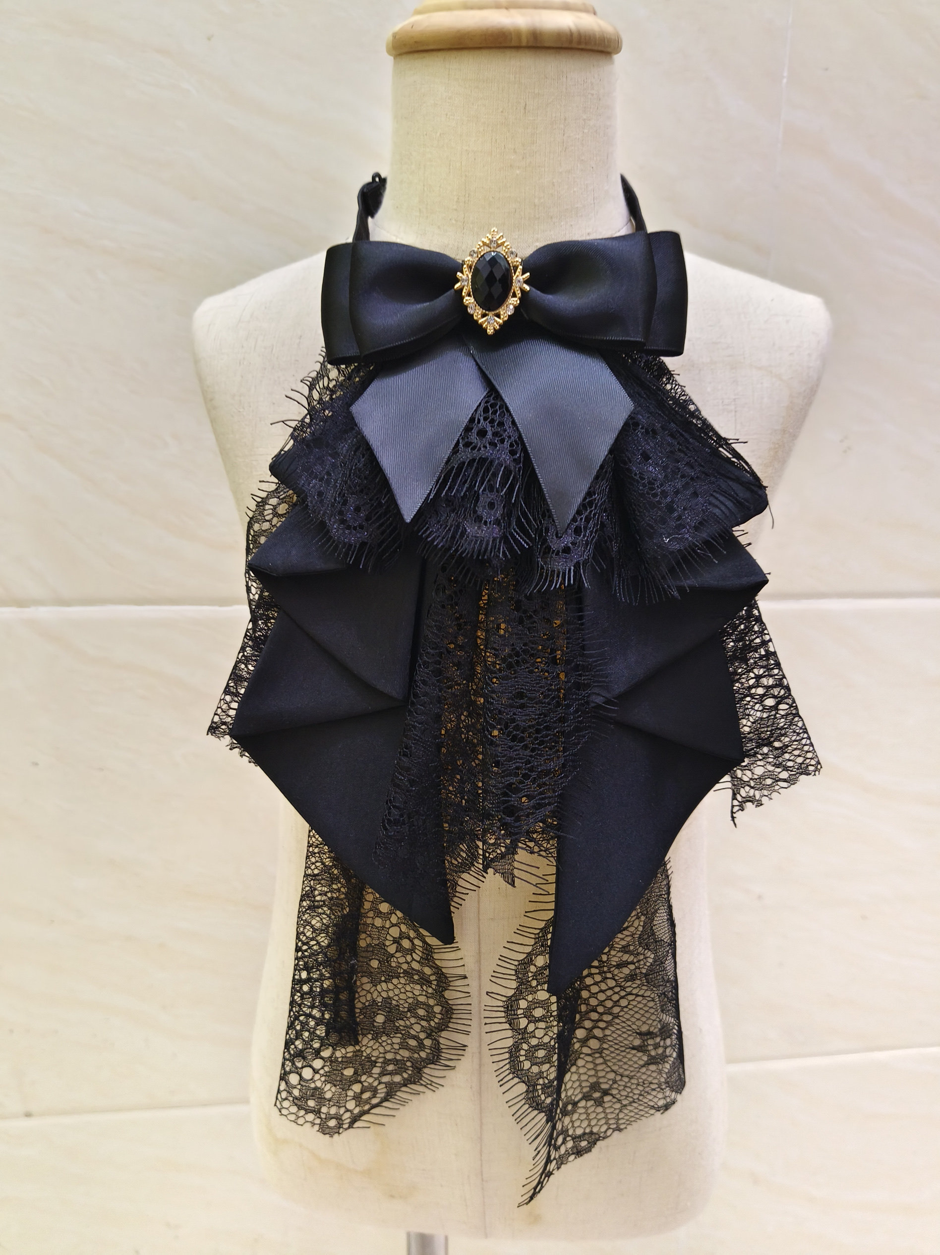 Original Dark Gothic Style Butterfly Lace Multi-Layer Black Gorgeous Bib Neckband Prince Scarf Bow Tie