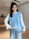 Plus-Size Patchwork Chiffon Knit Shirt for Women, Spring Season, Slimming for Chubby Girls, Unique and Chic, Loose-Fitting Top