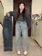 Large size American retro jeans for women in spring, fat mm, slim, loose straight nine-point pants, wide-leg pants, high-waisted pants