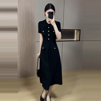 Large size Hepburn style dress for women in summer for fat mm, slim waist mid-length skirt, high-end French commuter skirt