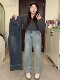 Large size American retro jeans for women in spring, fat mm, slim, loose straight nine-point pants, wide-leg pants, high-waisted pants