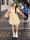 Plus-Size French-Style Gentle Yellow Short-Sleeve Dress for Summer, Slimming Waist, Tummy-Covering, Floral Puff Skirt