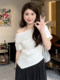 Plus Size Off-Shoulder Short-Sleeve T-Shirt for Women, Summer, Slimming, Irregular Exposed Shoulder, Niche Style, Trendy Top