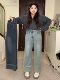 Large size American retro jeans for women in spring, fat mm, slim, loose straight nine-point pants, wide-leg pants, high-waisted pants