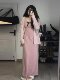 Large size suspender dress suit spring and autumn fat mm slimming cover French tea break high-end temperament two-piece set