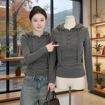 Plus-Size Fleece-Lined Thick Hooded T-Shirt for Women, Autumn and Winter, Slim-Fit, Solid Color, Versatile, Regular Shoulder, Minimalist Style Top