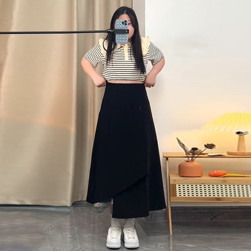 大码不规则半身裙女夏季微胖mm显瘦百搭大裙摆遮胯a字中长款裙子