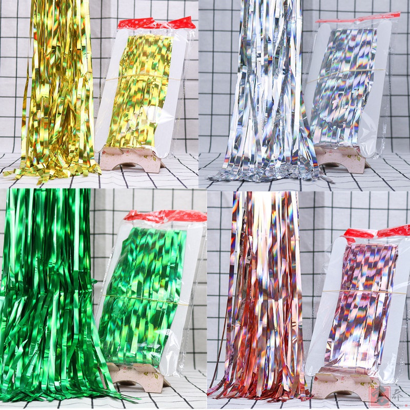 1*2m golden rain curtain colorful pull flower color strip tassel party birthday party wedding background decoration Mingwei