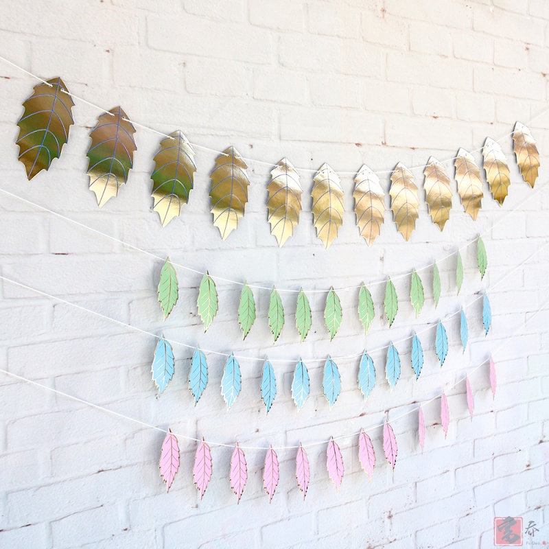 ins Mingwei leaf bronzing pull flag summer party pull flower hanging strip Interior decoration bunting flag