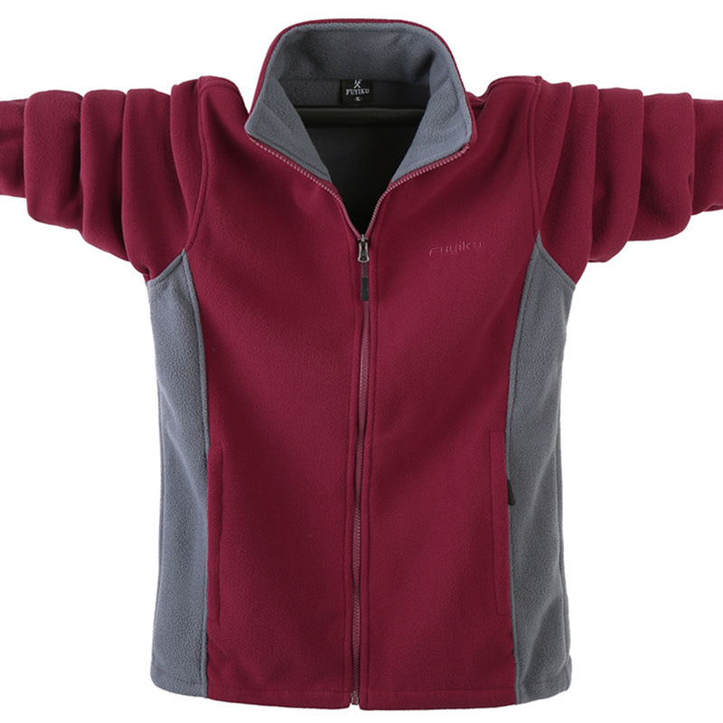 Spring and Autumn New Style Loose Fleece Warm Jacket for Plus-Size Men, Color-Blocked Cardigan, Extra-Large Sweatshirt, Sports Coat
