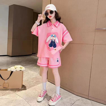 Dopamine wear girls short-sleeved suit summer 2024 new style shorts summer style children summer middle and older children